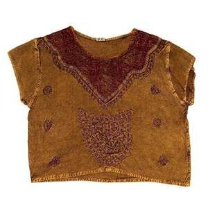 Vintage R.G. Brown Embroidered Beaded Boho Crop Top Free Size Made in India